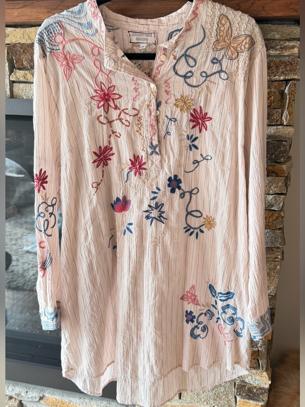 Johnny Was cotton embroidered long sleeved tunic top/dress